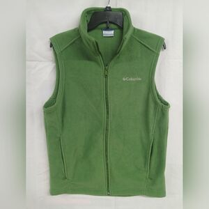 Columbia Fleece Vest Mens S Green Full Zip Outdoor Hiking Lightweight Layer